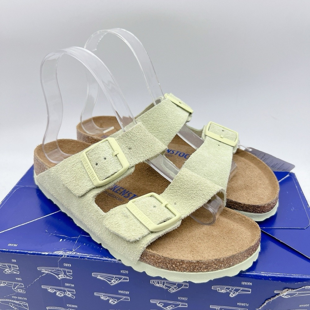Birkenstock Arizona Soft Footbed Sandal Almond Green Suede EU 37 Wms US 6- 6.5